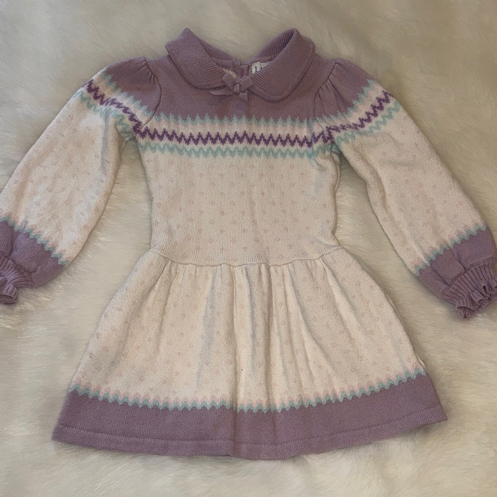 NWOT! Janie and Jack Lavender and Cream Knit Dress size 5